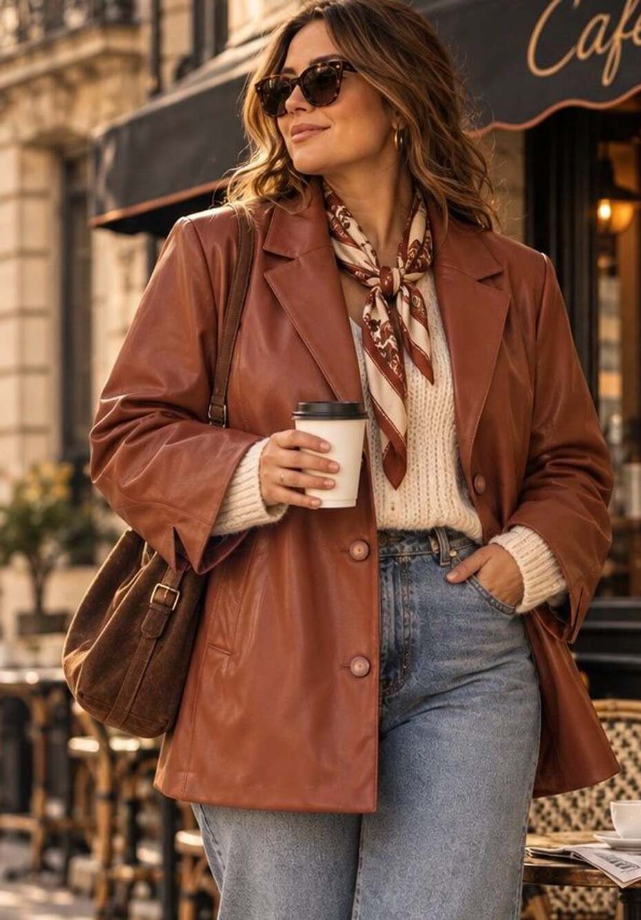 Dennis Basso Faux Leather Blazer Size 1X Brown Button Front
